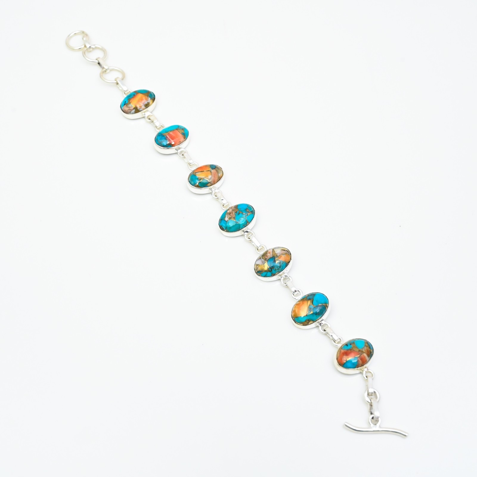Copper Turquoise Gemstone 925 Sterling Silver Handmade Bracelet Jewelry Gift For