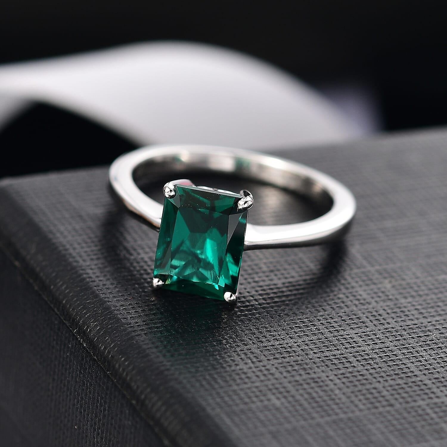 AAA Lab Grown Emerald 2.17 ctw Solitaire Ring in 10K White Gold Size 9.0