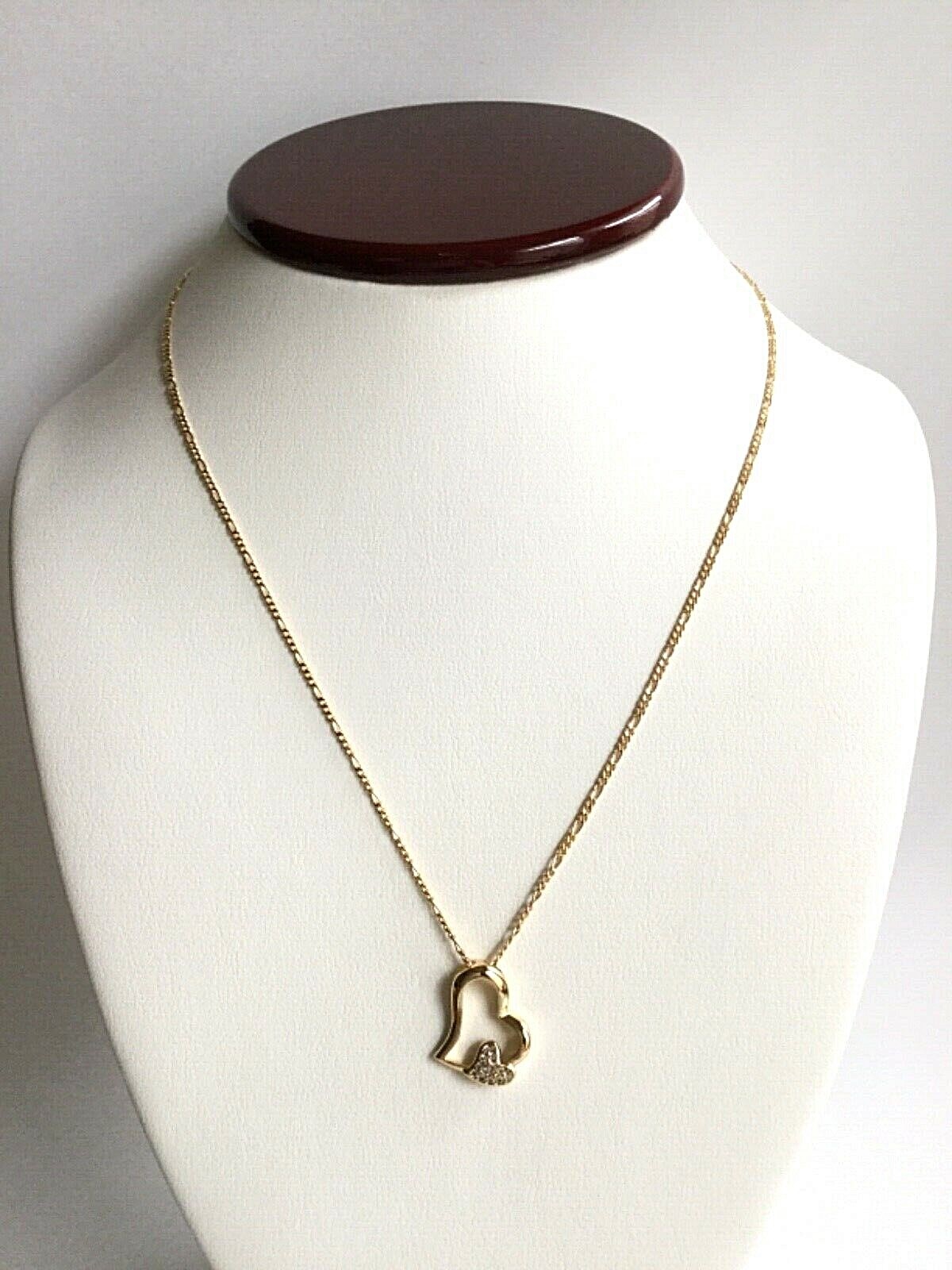 18K GOLD FILLED CZ HEART LOVE NECKLACE 20″ LONG/CADENA DE CORAZON 20″- 18x14mm