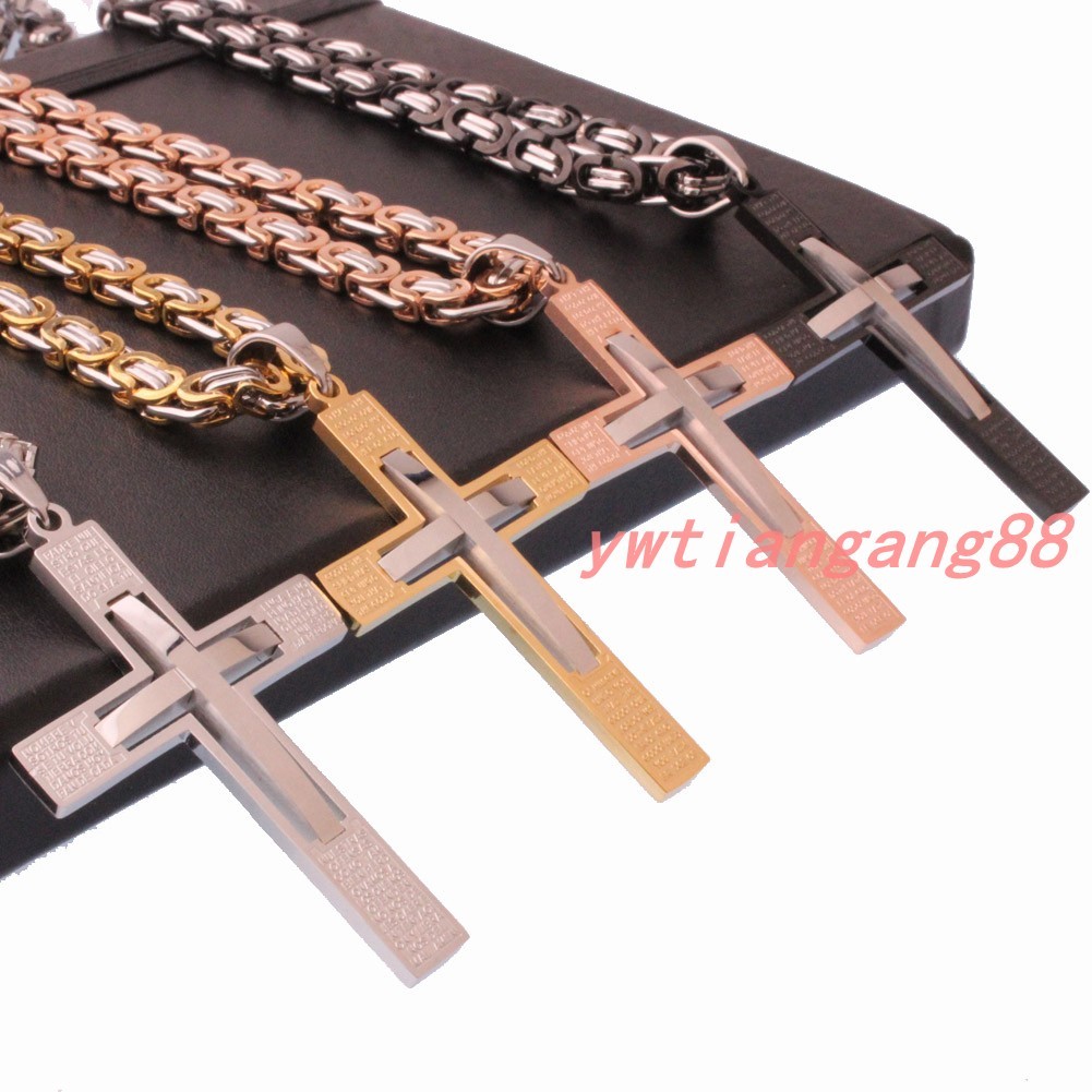 MEN Chain Byzantine Black Gold Silver Stainless Steel Cross Pendant Necklace Hot