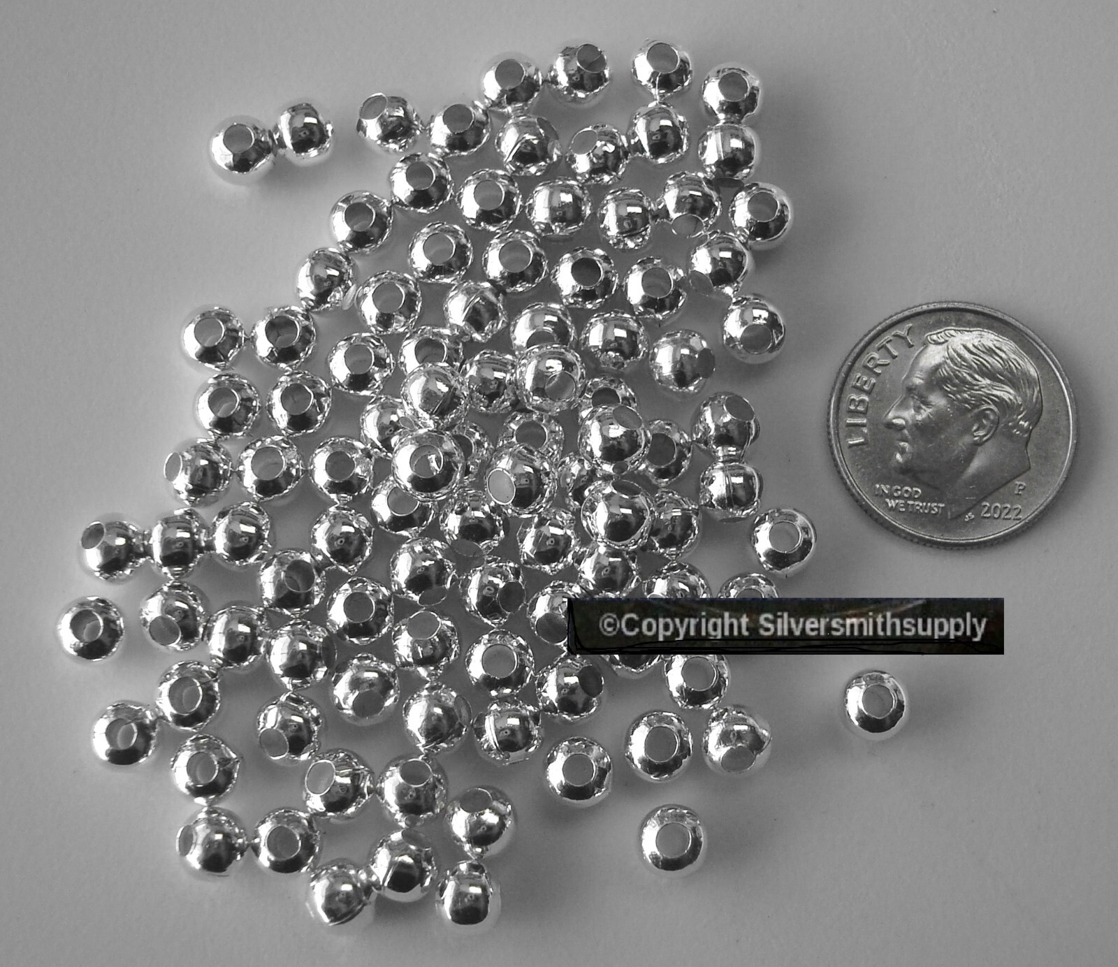 100 Spacer beads 5mm smooth round silver plt lrg hole jewelry beads FPB191