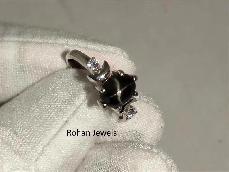 Natural Black Star Sapphire Ring 925 Sterling Silver Solitaire Women’s Ring