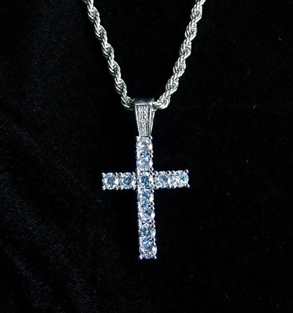 Real 18K White Gold Men Women Cross Necklace Lab Diamond ITALY LIFETIME WARRANTY