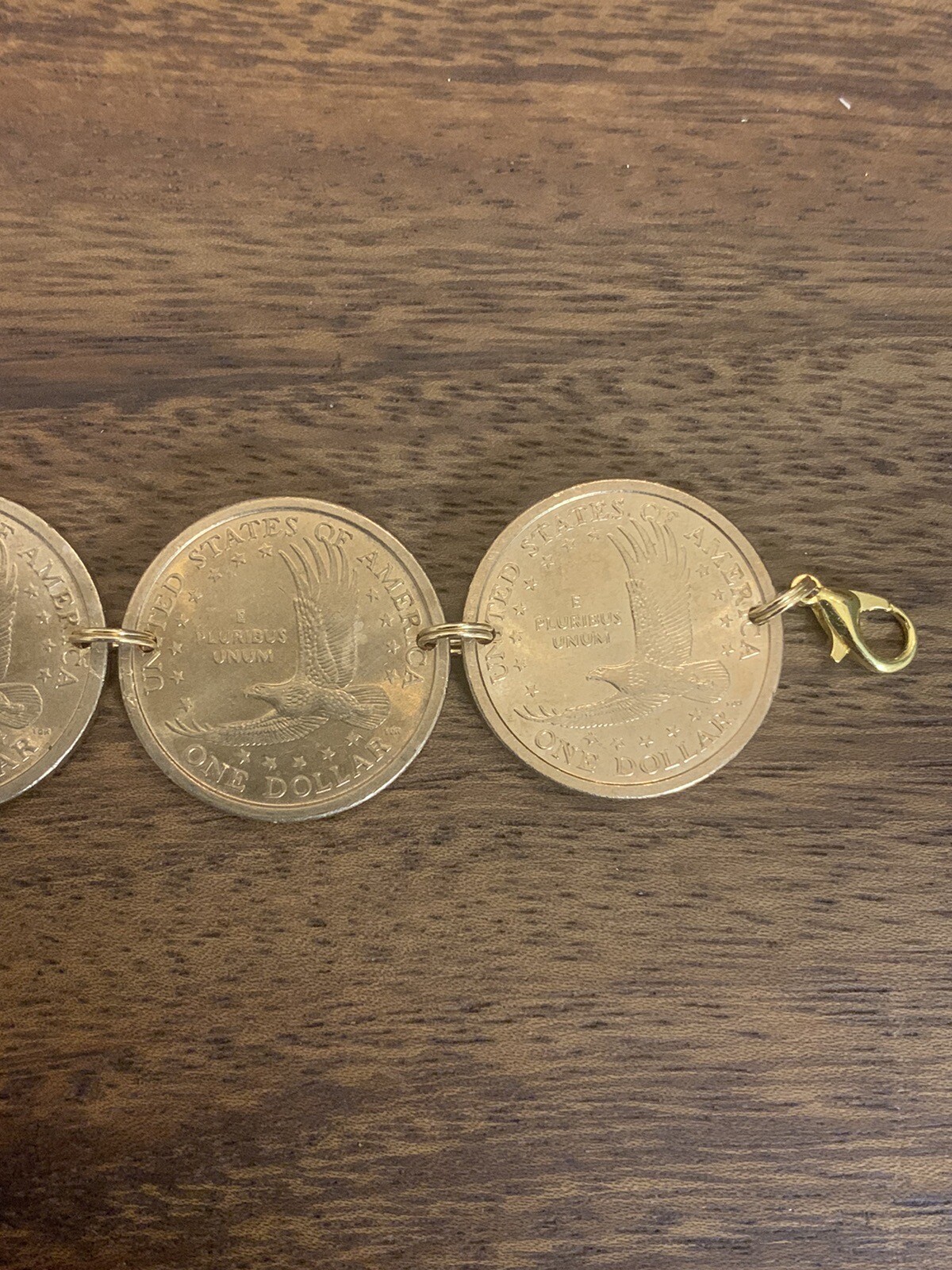 Sacagawea Indian Eagle Dollar Coin Jewelry BRACELET-Antique-Handmade-Gold Tone