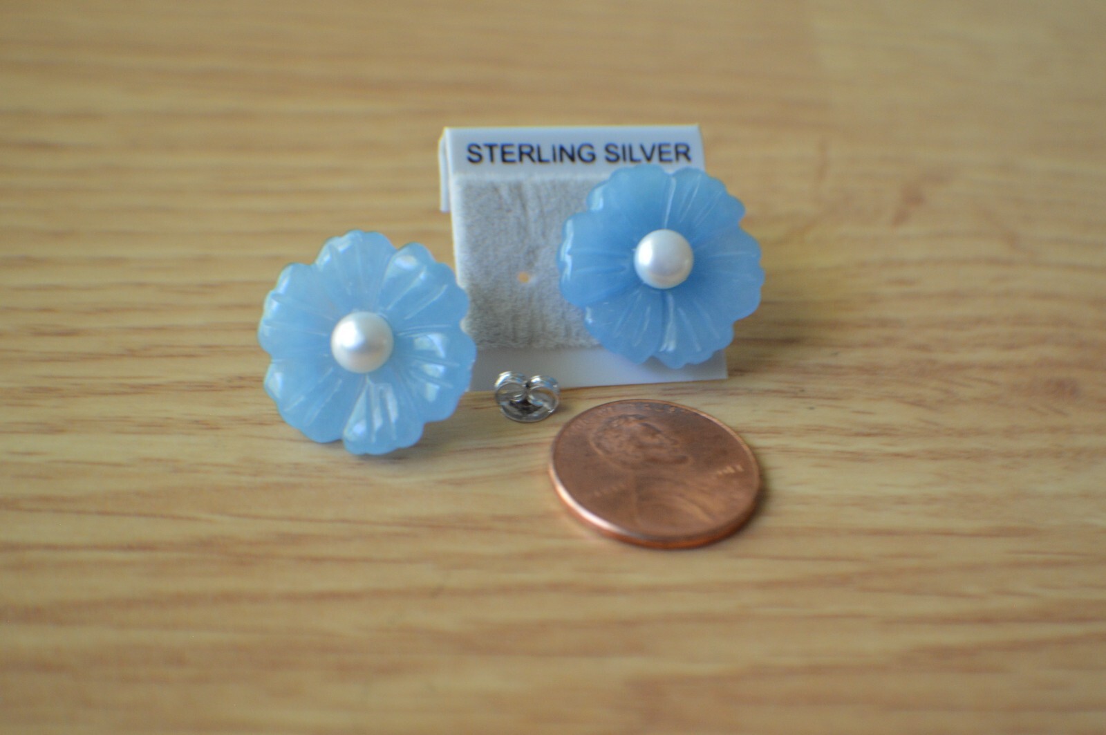 25.0ct Premium Blue Jade / Freshwater Pearl Earrings Fine Sterling Silver