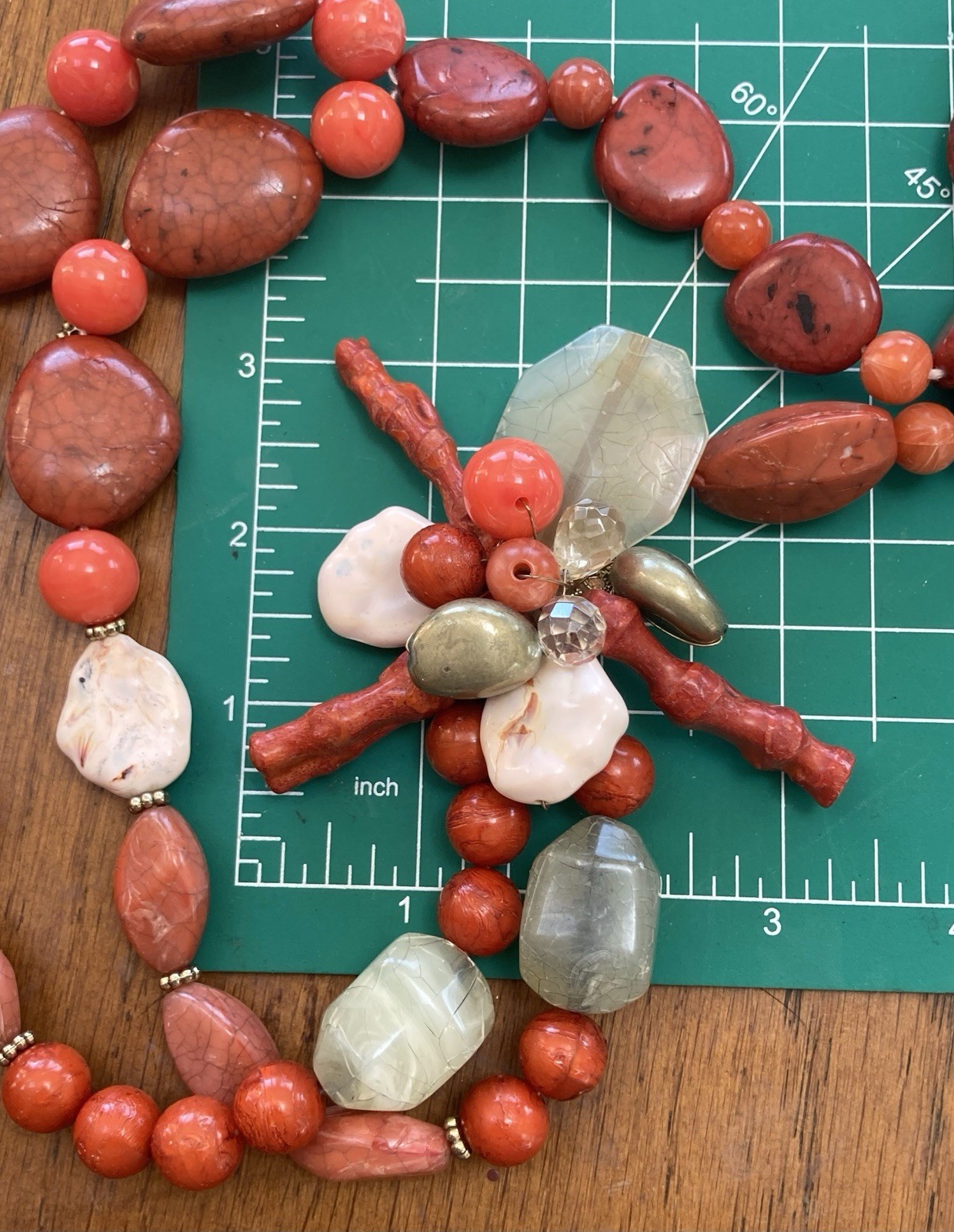 Chunky Mermaidcore Necklace Coral Bead Acrylic Signed Lydell NY Beach 24″