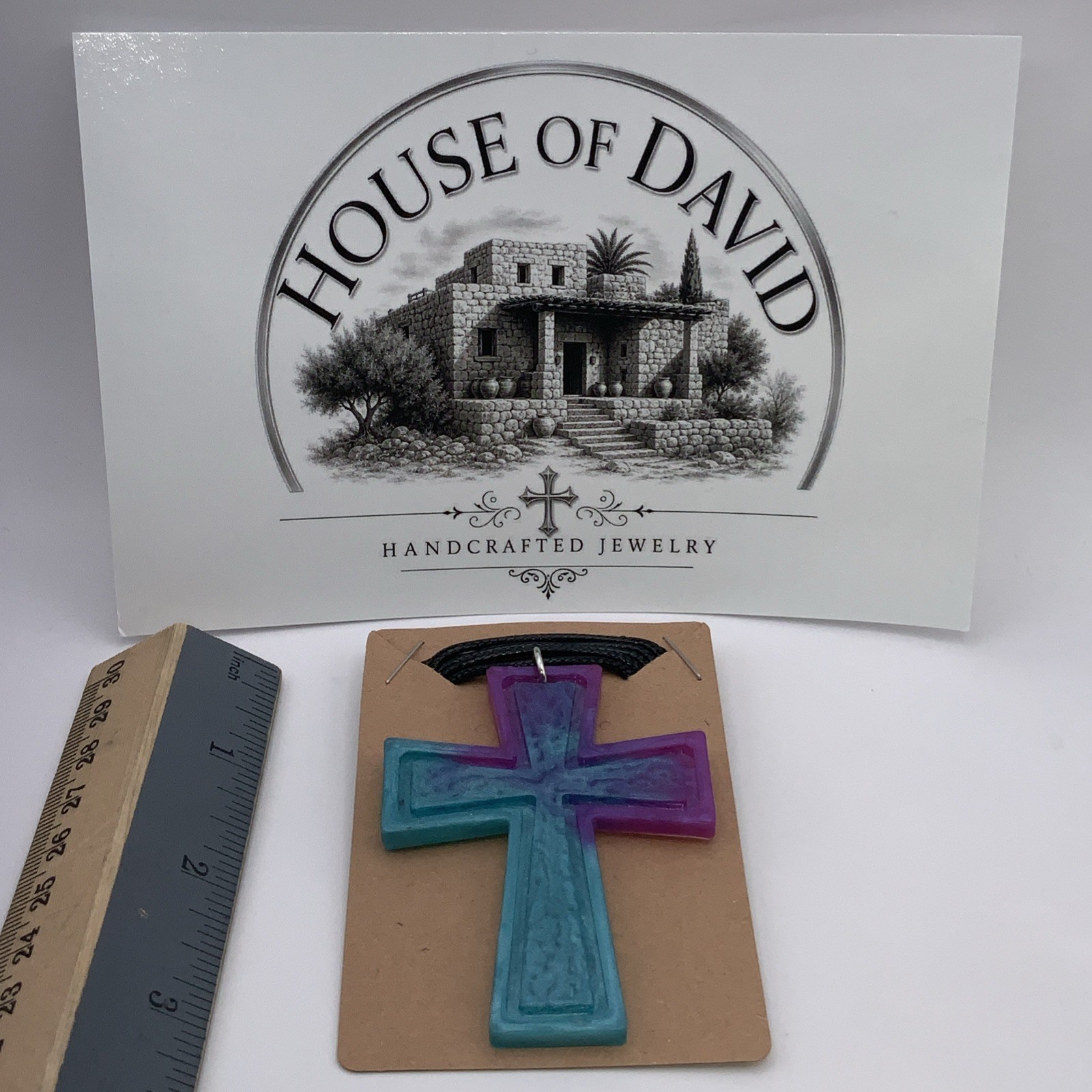 House Of David Handmade Cross Necklace Cotton Candy