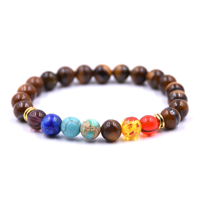 7 Chakras Lava Stone Bead Bracelet Elastic Natural Stone Yoga Essential Oil Diff