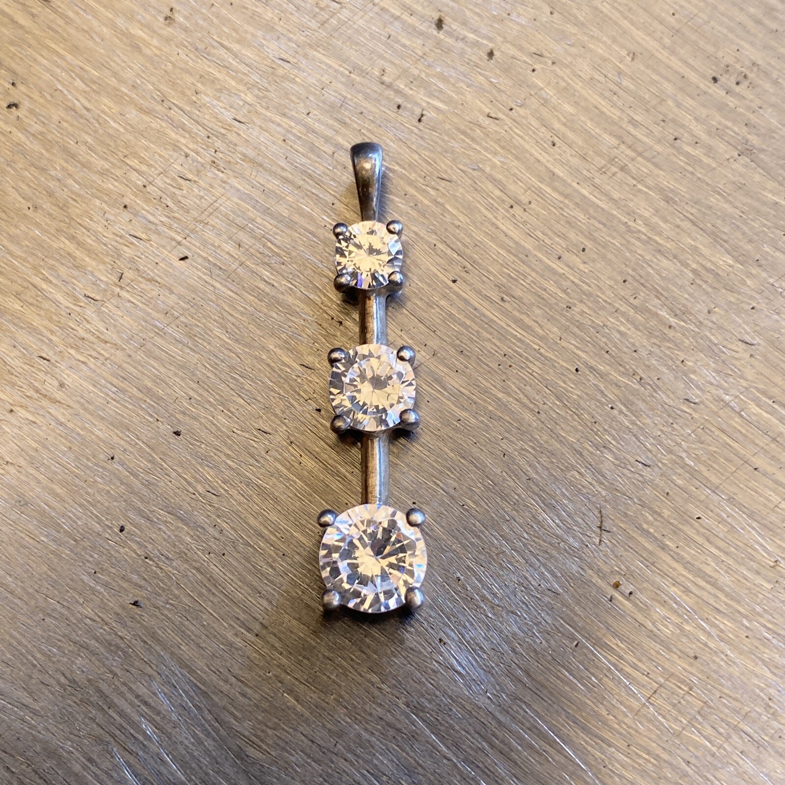 Sterling Silver And Crystal Three Stone Drop Pendant