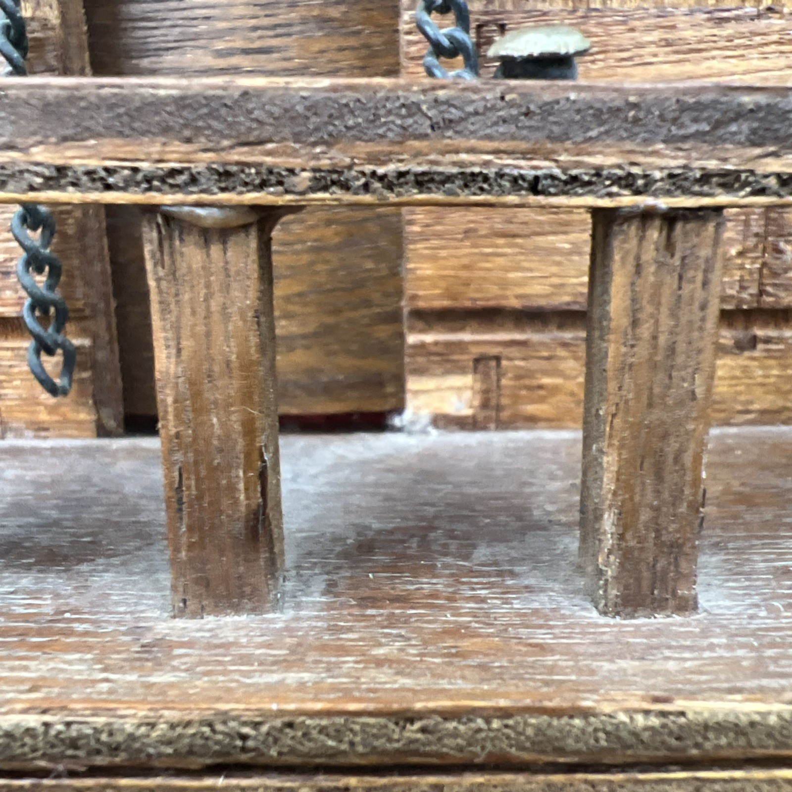 VTG Mid Century Castle Wooden Jewelry Box Red Velvet Lined 13.5″ Medieval Patina