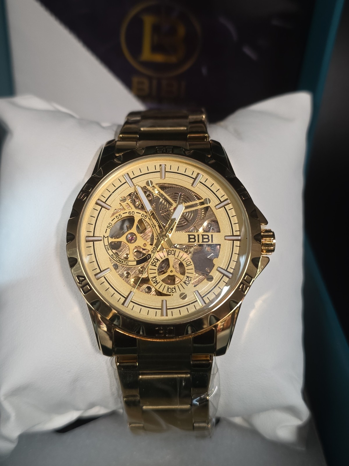 BIBI Luxury Watch Automatic Skeleton Gild Tone 9001