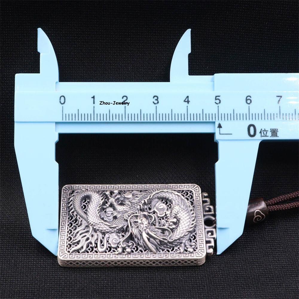 Pure S999 Sterling Silver Pendant Men Women Hollow Dragon Pendant 20-21g 50*31mm