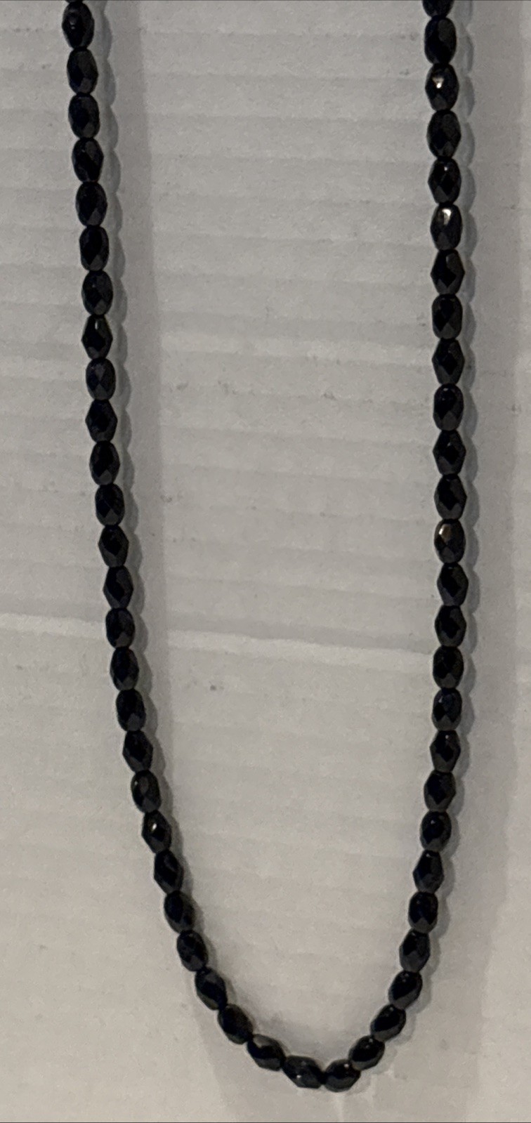Vintage Mourning French Jet Black Glass Flapper Necklace 48” Long Beaded Strand