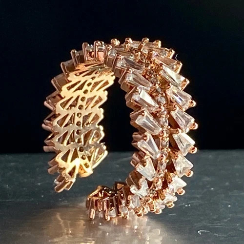 18k Rose Gold Plated Eternity Band Ring Made Simulated Diamond Adjustable