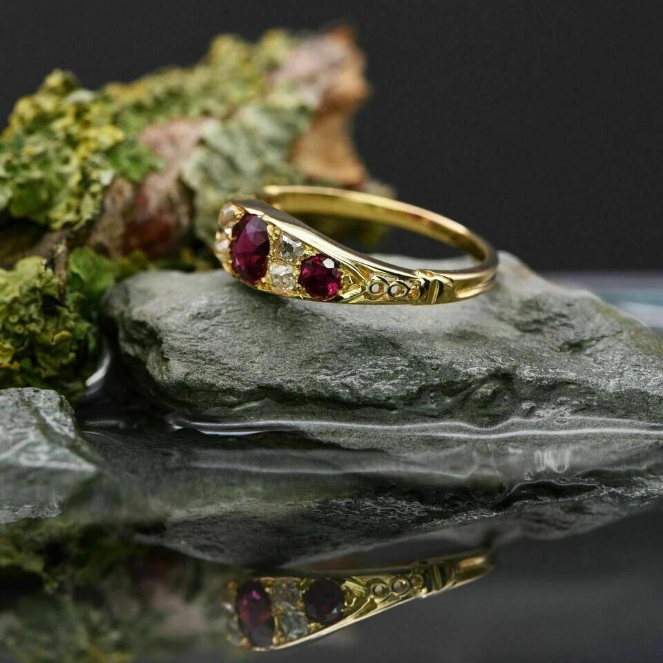 2.30Ct Lab Created Ruby & Diamond Antique Wedding Ring 14K Yellow Gold Finish