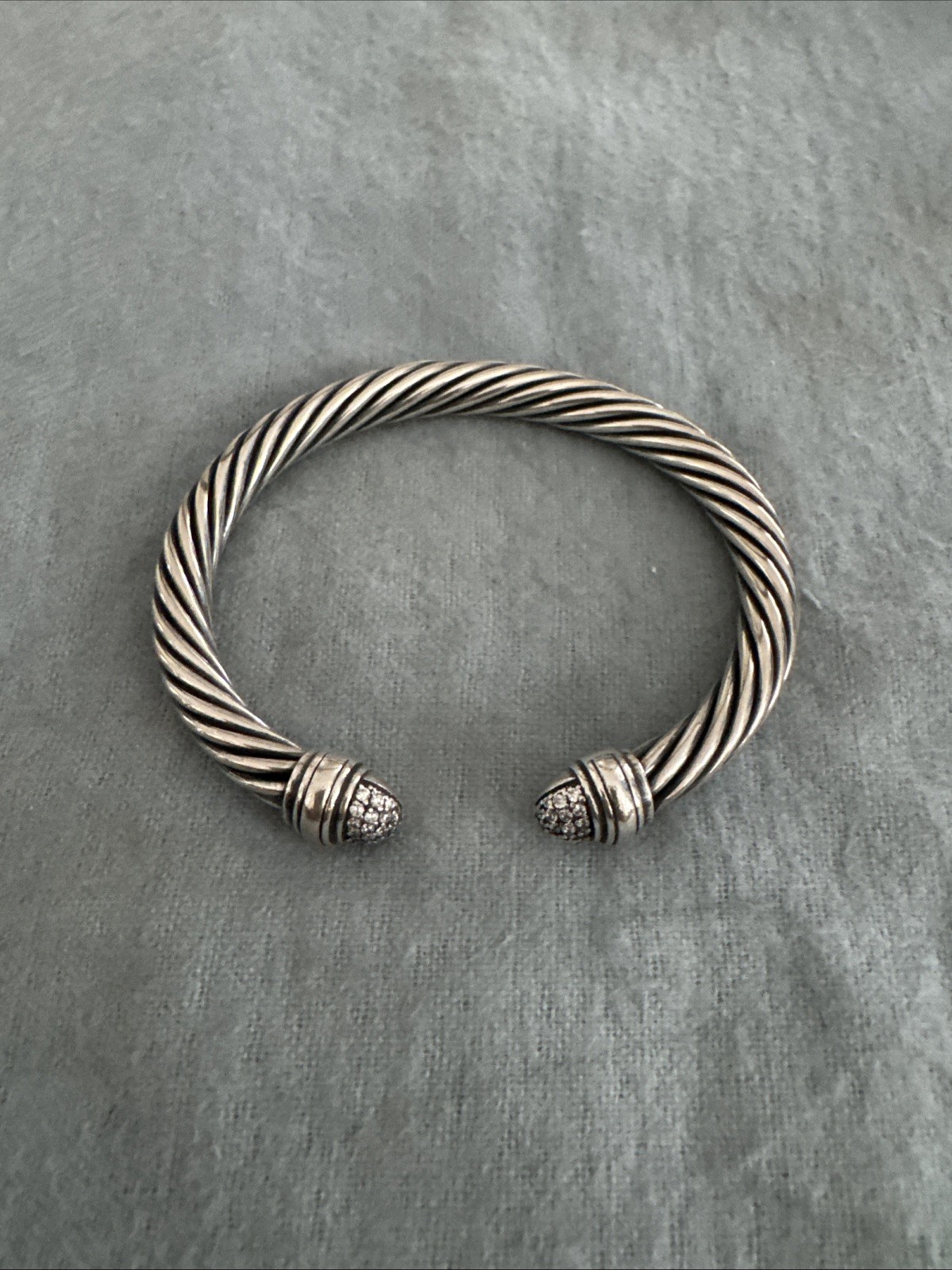David Yurman Cable Collectibles Cuff Bracelet 925 Sterling Silver Diamond