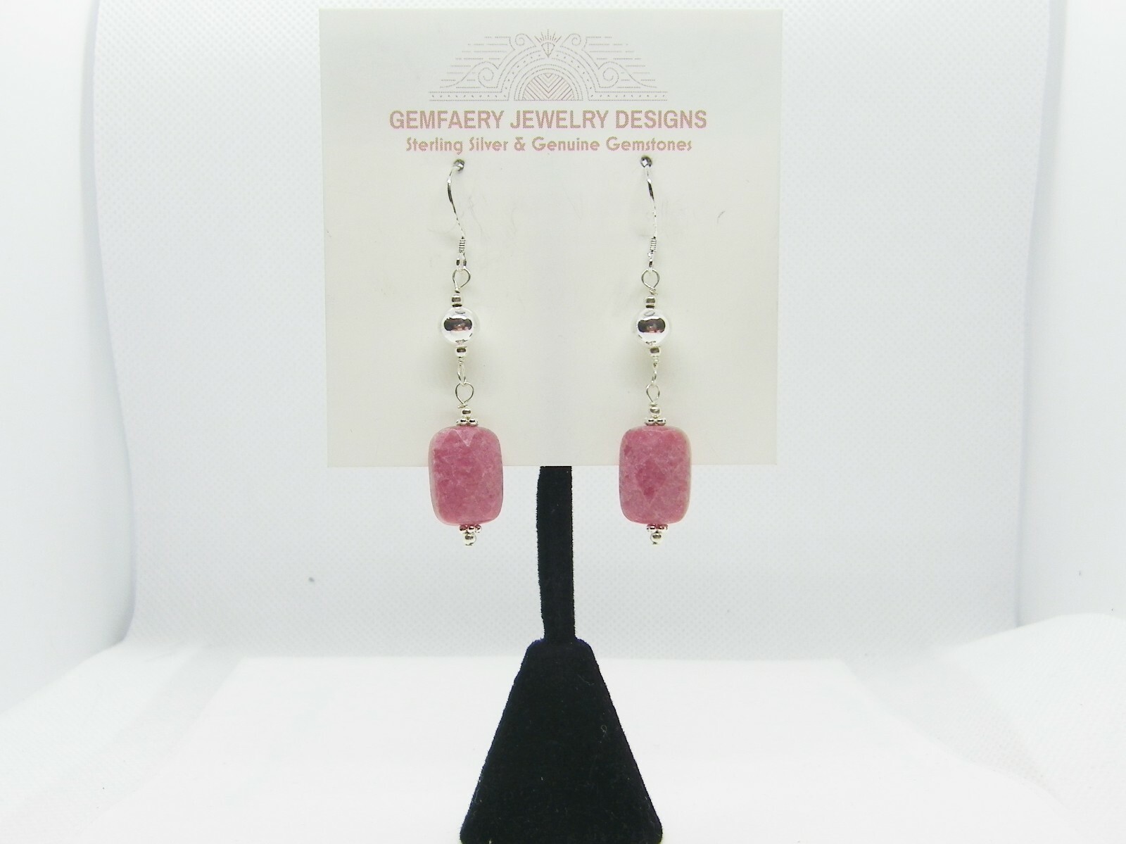 Sterling Silver Natural RHODONITE Gemstone Long Dangle Earrings…Handmade USA