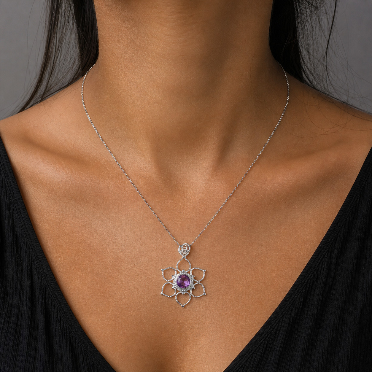 African Amethyst Gemstone Jewelry 925 Silver Handmade Pendant 1.44″ For Mother
