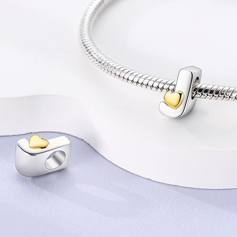 MULA Original Letter J Love Heart Charm Fit Women Bracelet 925 Sterling Silver