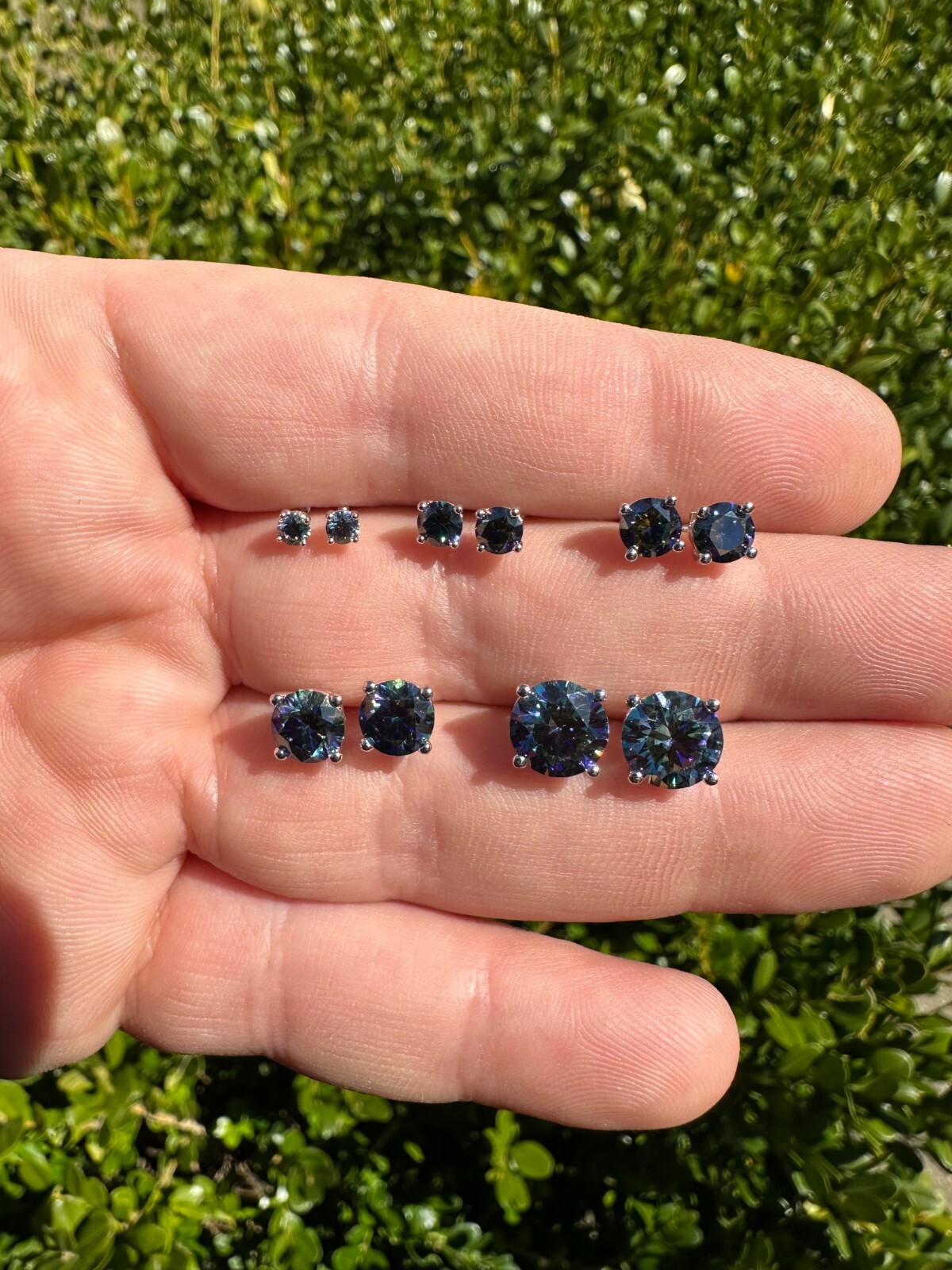 Real Dark Navy Blue Moissanite Screwback Stud Earrings 925 Silver 3-8mm Iced