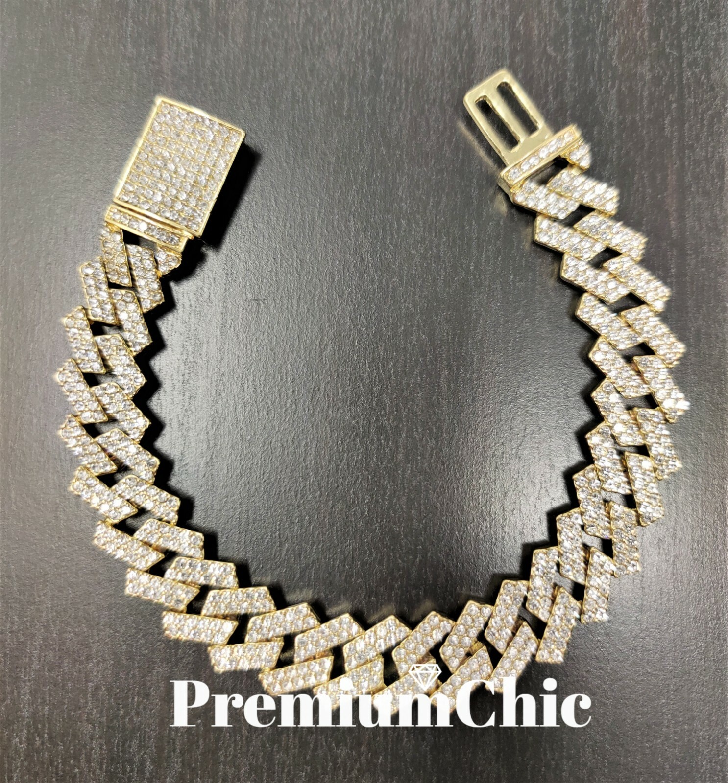 Miami Cuban Prong Designer Link Chain Necklace & Bracelet Plated CZ Jewelry SET