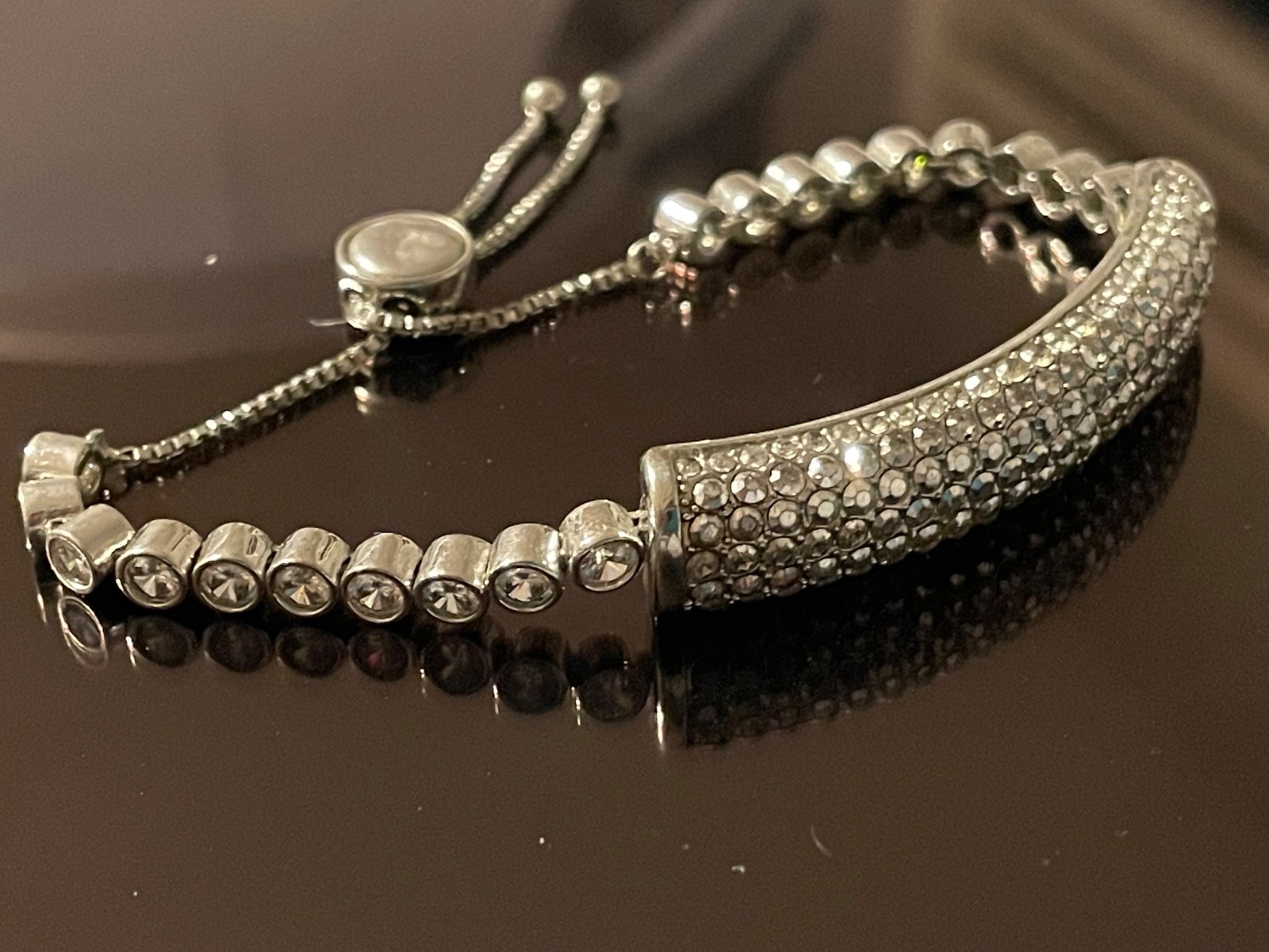 Vintage Signed JB Joan Boyce silver tone statement crystal bling bracelet slide