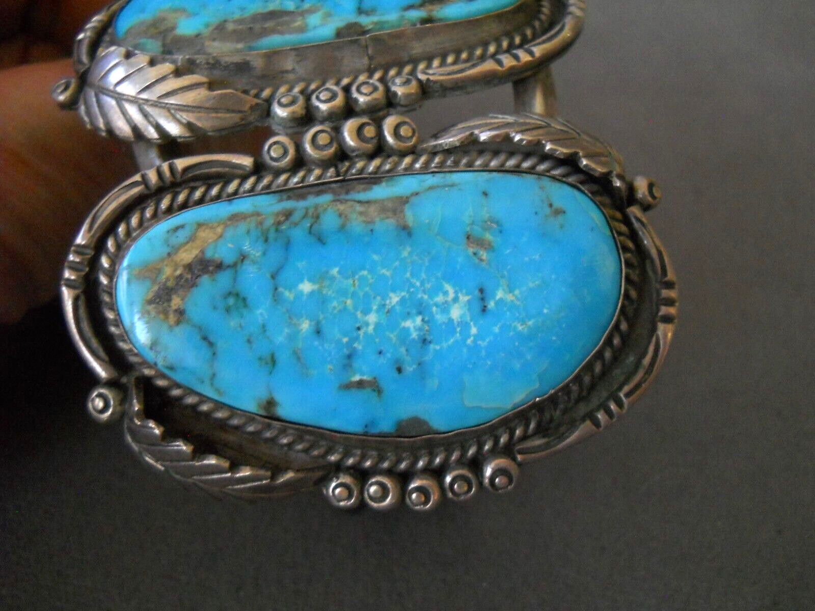 HUGE Native American Rich Blue 2″ Turquoise Sterling Silver Cuff Bracelet 106g!