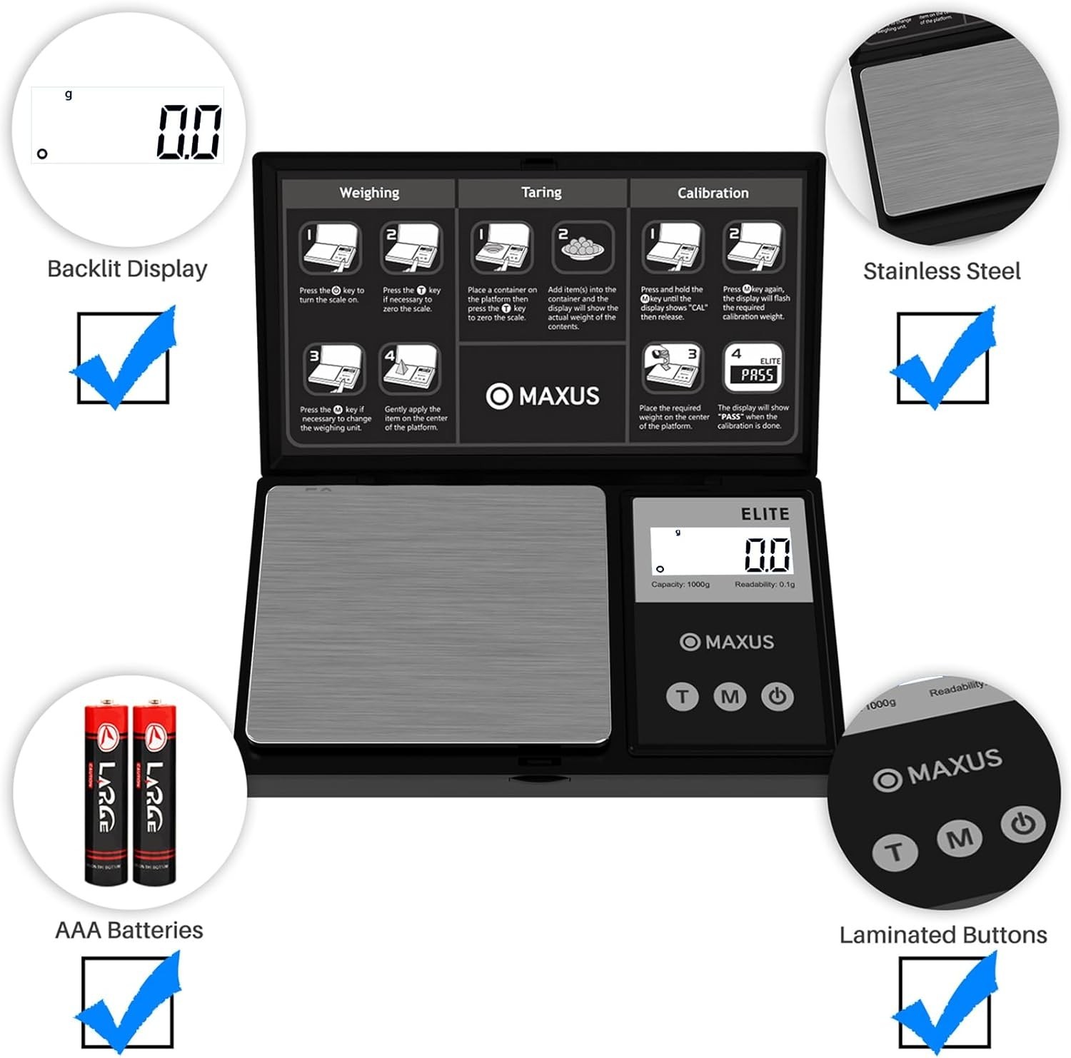 Mini Digital Food & Jewelry Scale 1000g with Accurate Readout & Tare Function