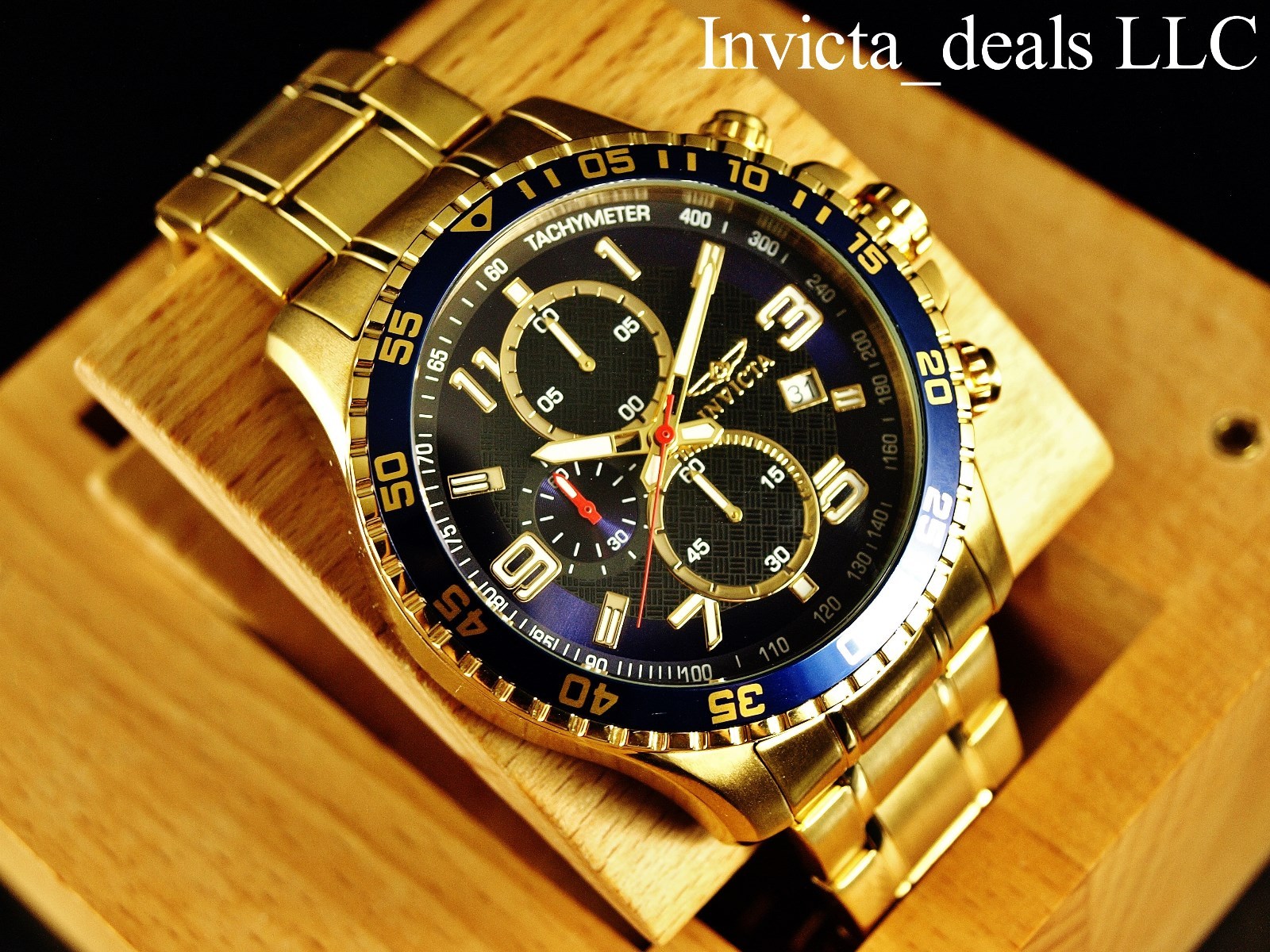 Invicta Men’s 45mm Specialty Chronograph 18K Gold Plated Blue Dial SS Watch
