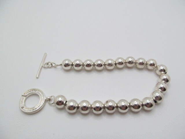 925 Sterling Silver Round Ball Bead 8.25mm Chain Toggle Bracelet 8.25 In