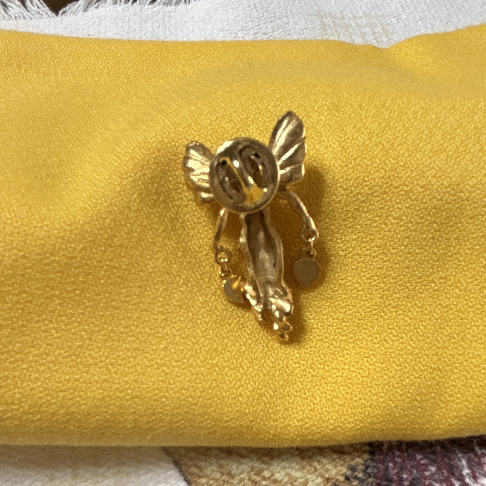 Gold Tone Angel Fairy Pin Brooch w/ Purple & Clear Round Crystals, Metal