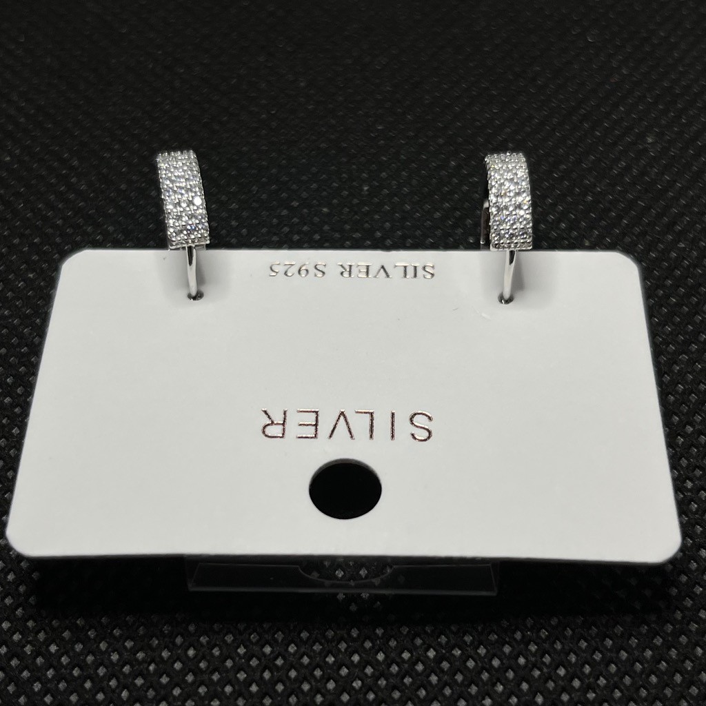 925 Sterling Silver Cubic Zirconia Huggie Hoop Earrings 13.7mm Pave CZ
