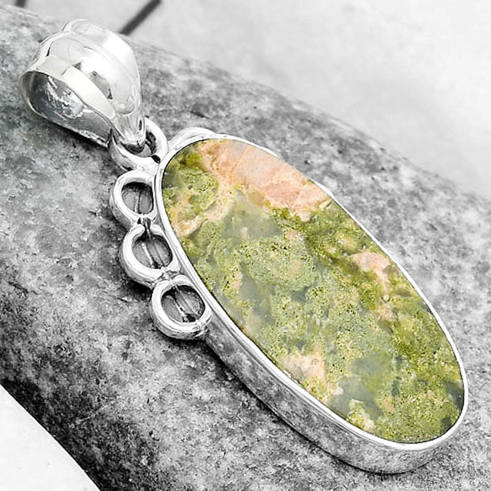 Natural Unakite 925 Sterling Silver Pendant Jewelry P-1085