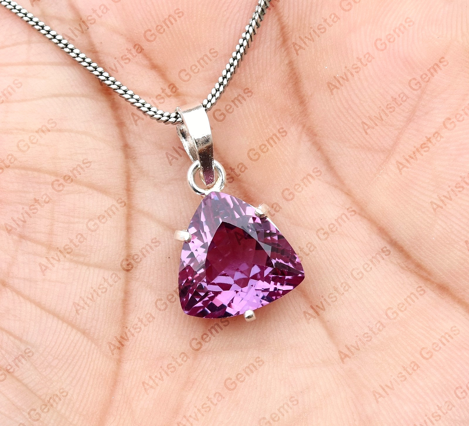 Natural Color Change Alexandrite Certified Trillion Gemstone Pendant 925 Silver