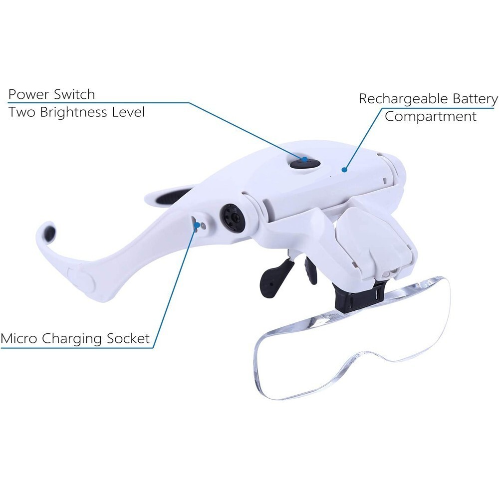 LED Head Magnifier Rechargeable Headband Magnifying Glasses Jeweler Loupe Light