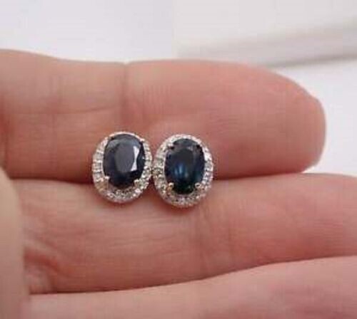 4Ct Oval Cut London Blue Topaz Push Back Halo Stud Earrings 14K Yellow Gold Over