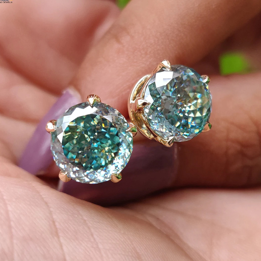 3.50 TCW Round Cut Blue Portuguese Moissanite Earring 14k Yellow Gold Plated