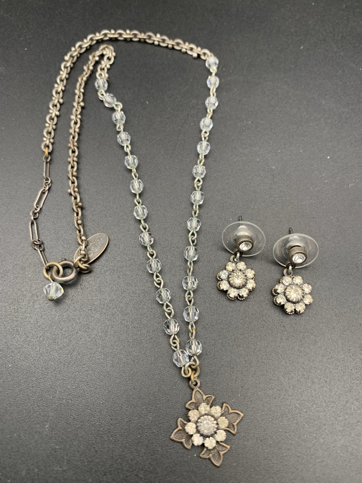 Gorgeous Liz Palacios S.F. Faceted Crystal Rhinestone Necklace & Earrings Set