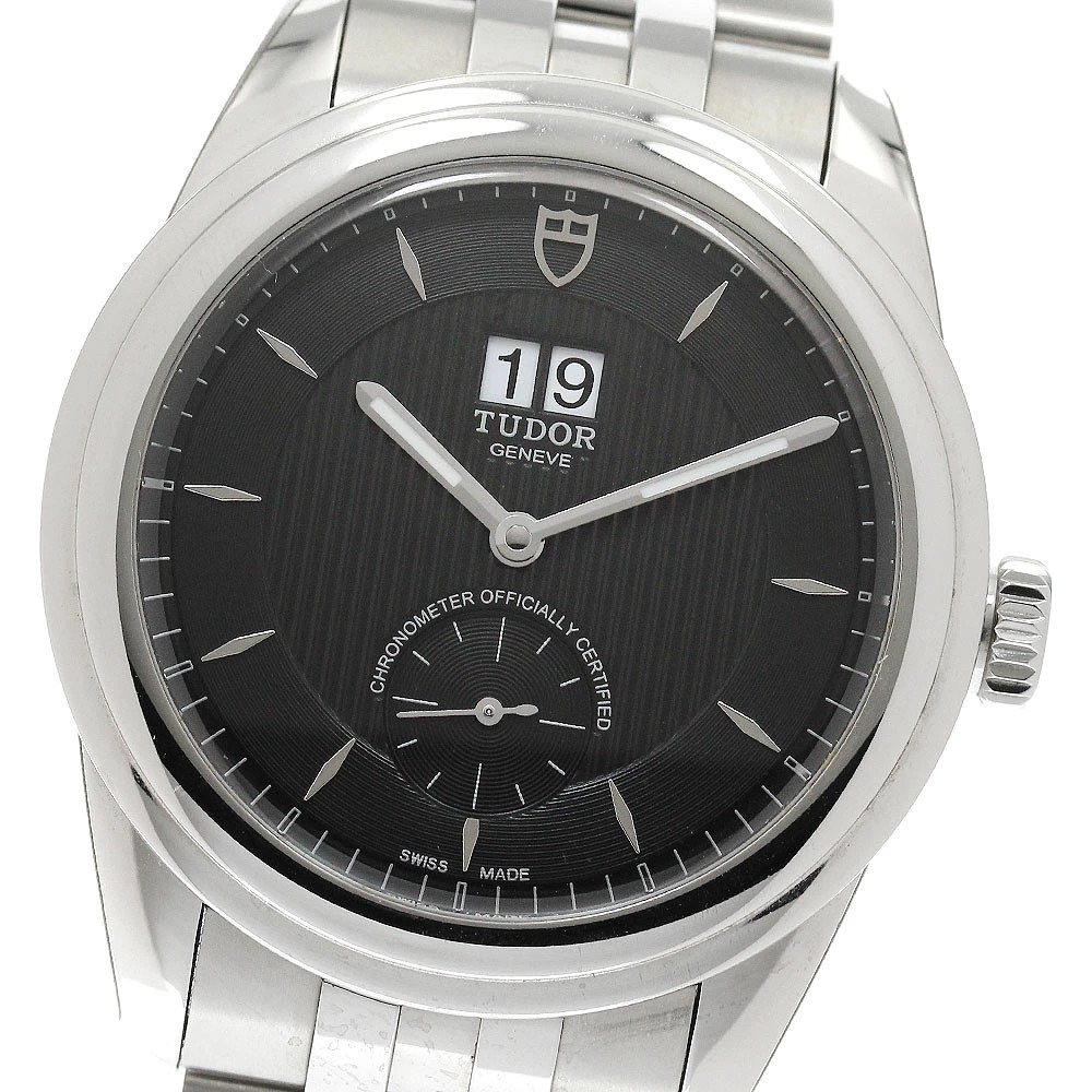 TUDOR Glamour 57100 Black Automatic SS Grammer Double Date Excellent Men’s Watch
