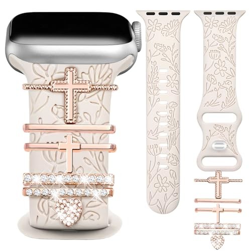 Floral Engraved 41/40/38/42mm(Series 11/10) A StarLight Band/RoseGold Cross