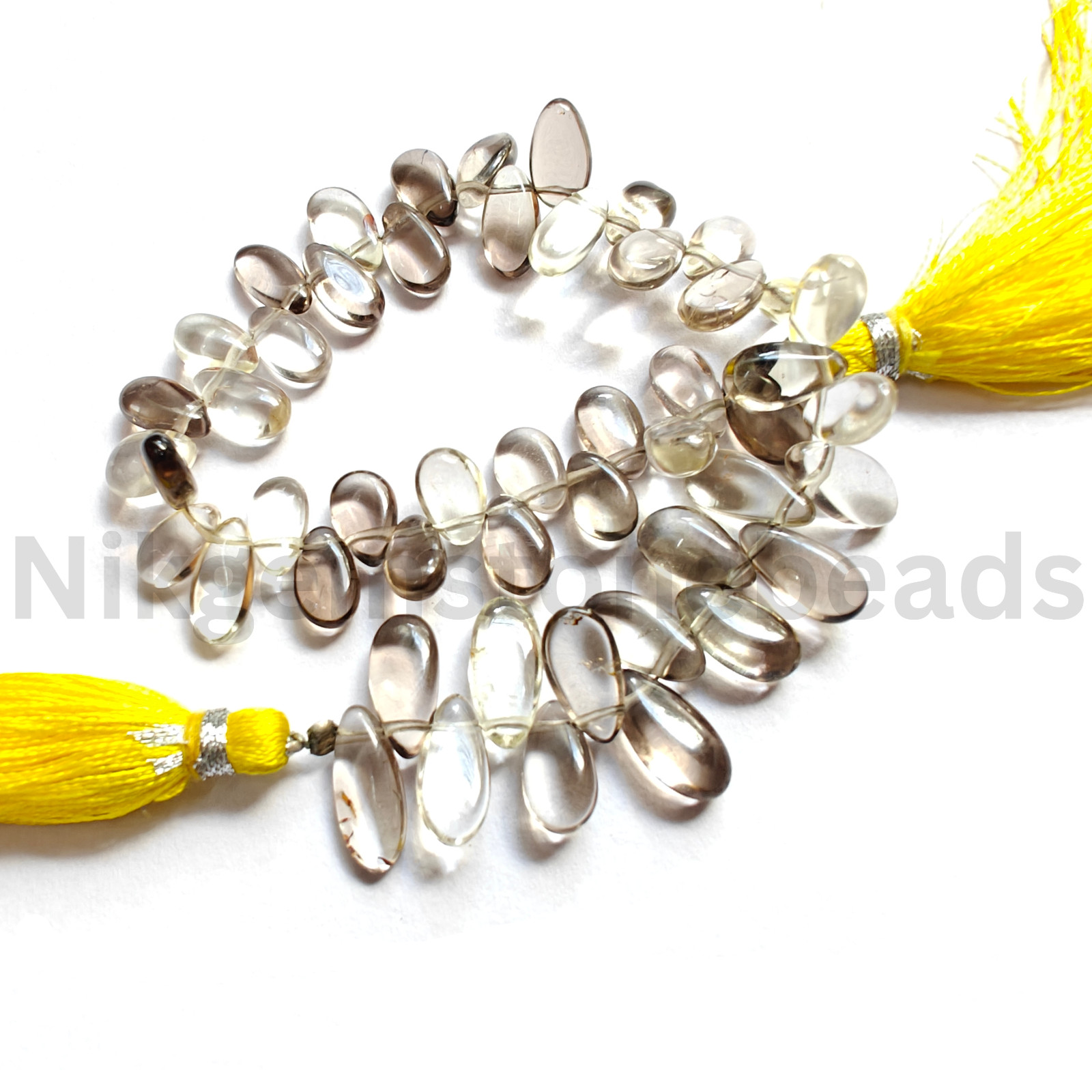 Natural Smokey- Bio Lemon Quartz, Smooth & Plain Pear Cut Beads, 8.75-11.00 MM.