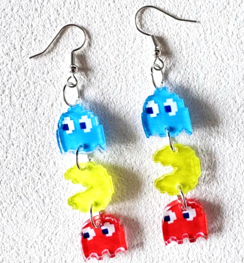 NEW Women’s Acrylic Ghosts Dangle Earrings Pac-Man Video Games Fan Cute Jewelry