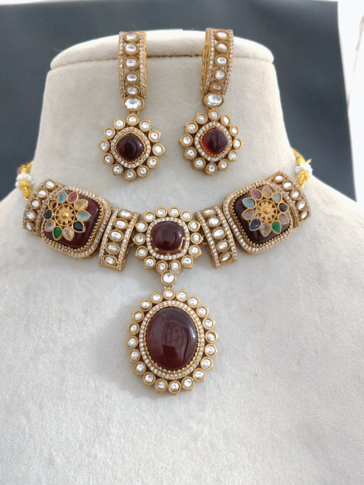 Abeer Maroon Kundan Choker Necklace Set Reception Jewelry Roz Jewellers.