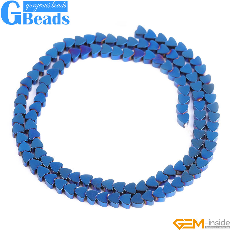 Hematite Blue Metallic Coated Reflections Flat Heart Beads For Jewelry Making