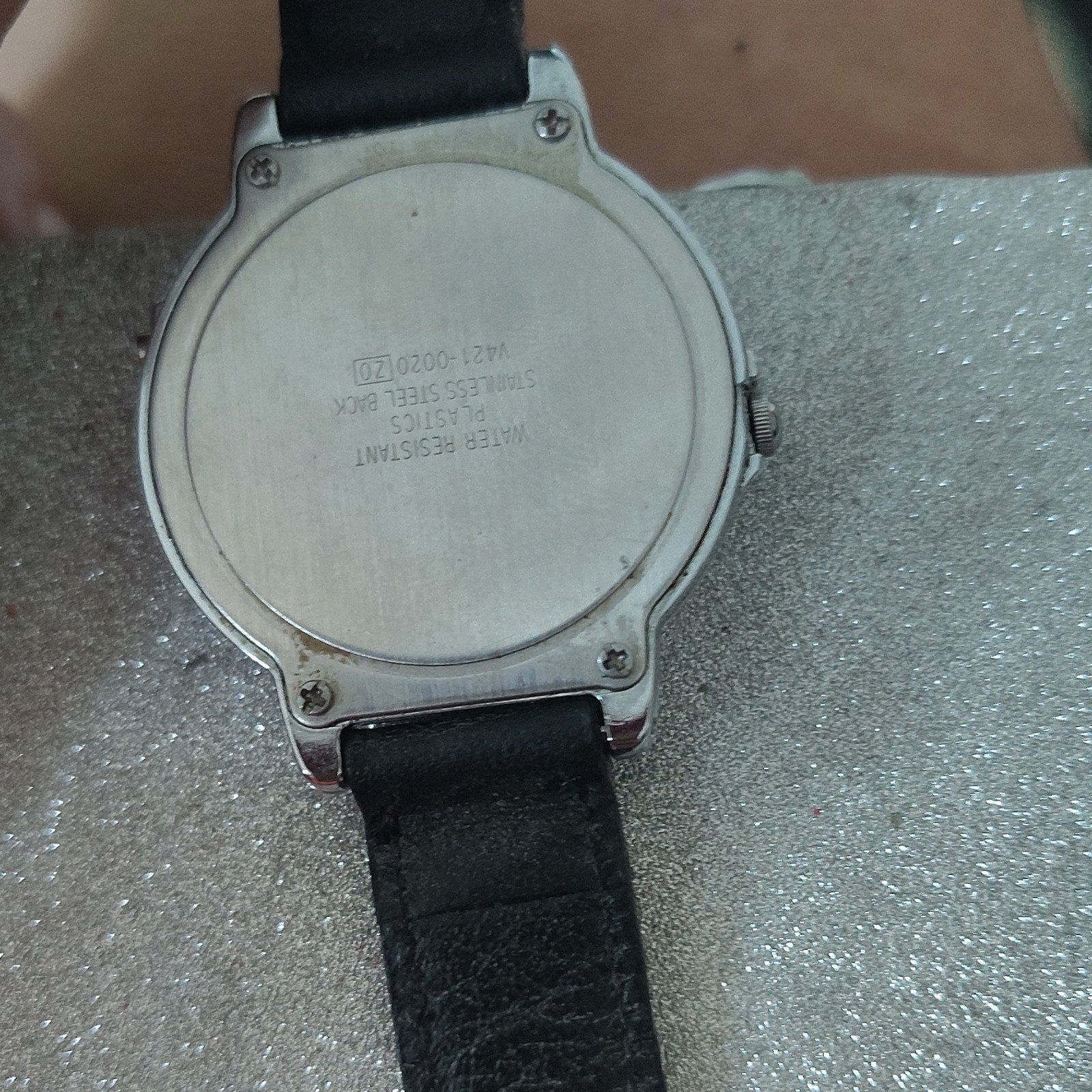 Lorus Mickey Mouse Quartz Analog Watch Black Leather Band Silver Case 28-31mm