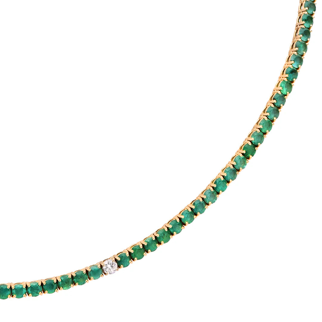 18k Yellow Gold Necklace with 132 Emeralds and Diamonds