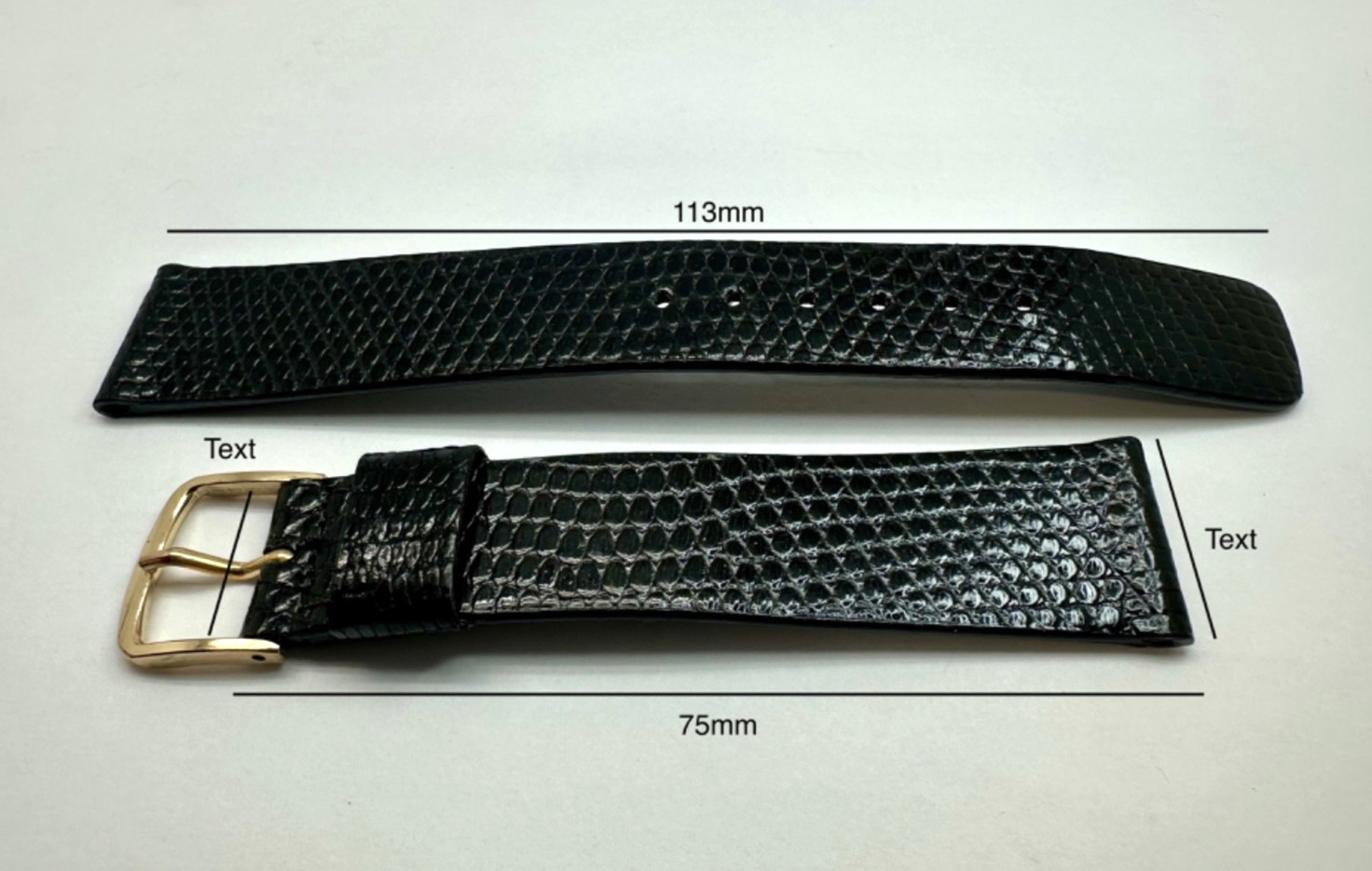SEIKO Black Genuine Lizard Glossy 18 mm x 15 mm Watch Strap Signed Gold Buckle