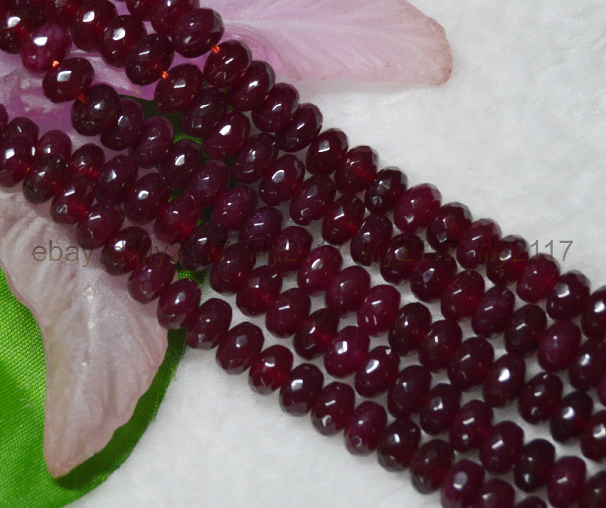 Pretty 4X6mm Faceted Dark Red Garnet Gemstone Roundel Loose Beads 15″