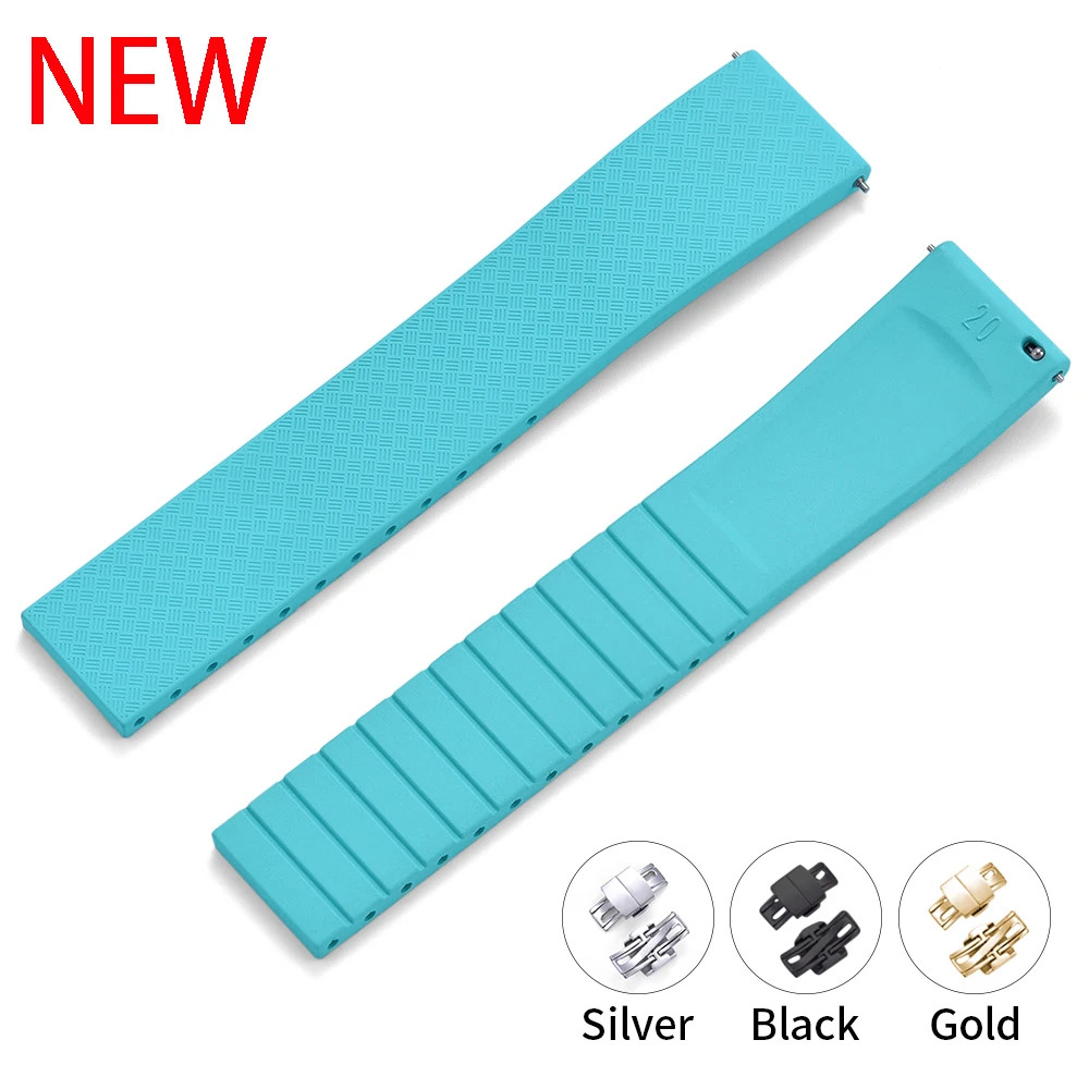 Cut to Size FKM Watch Strap 18MM 19MM 20MM 22MM Butterfly Clasp