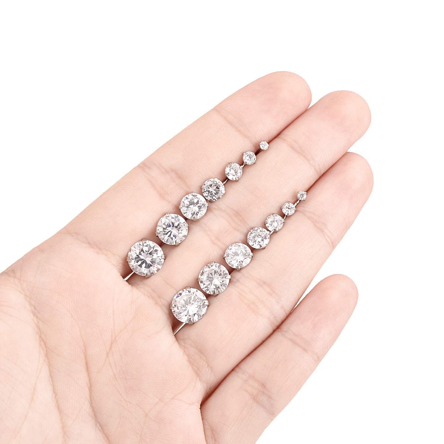 Tornito 7 Pairs 20G 2mm, 3mm, 4mm, 5mm, 6mm, 7mm, 8mm, B:7 Pairs, Silver Tone
